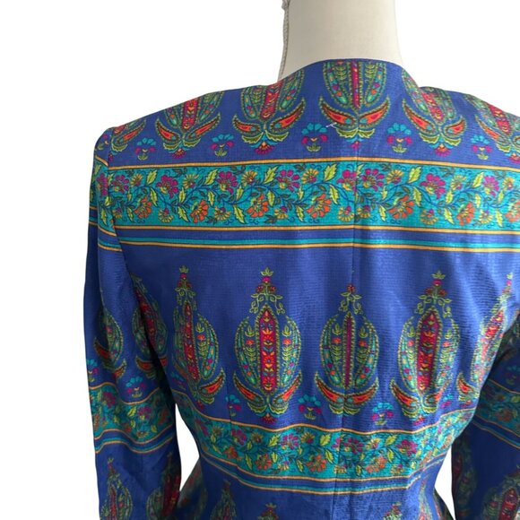 ADRIANNA PAPELL 100% Silk Vintage Patterned Blazer Jacket Size 4P - Picture 5 of 8